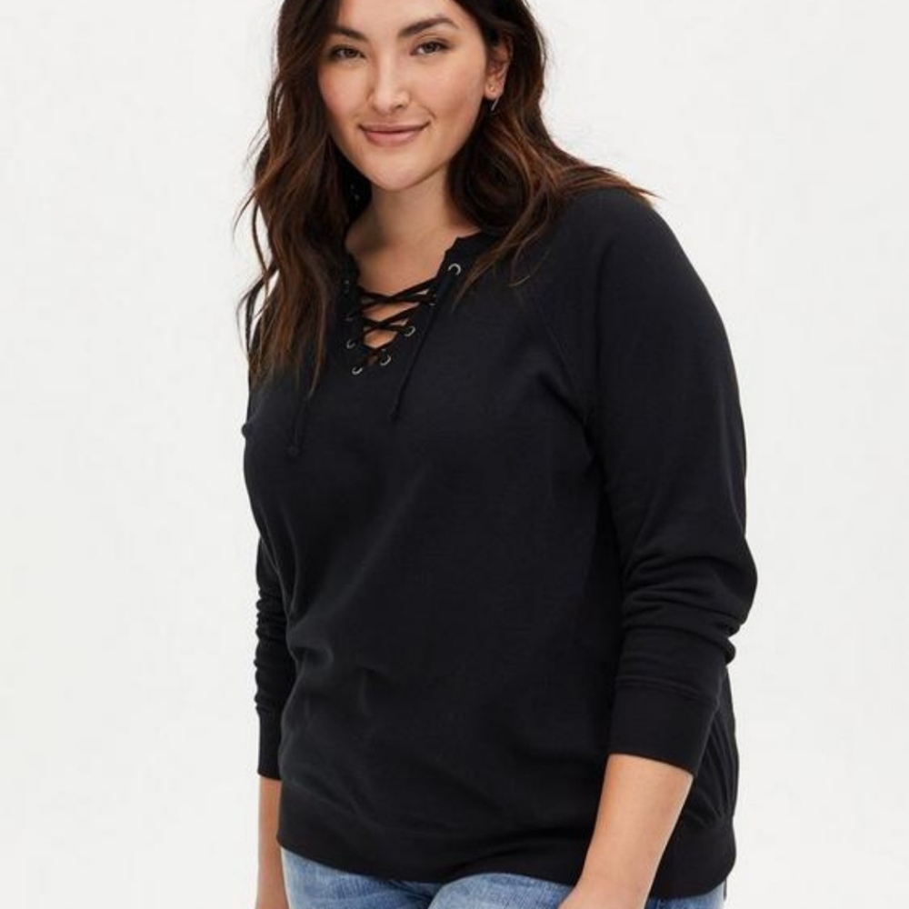 Torrid Knit Fleece Lace-Up Sweatshirt